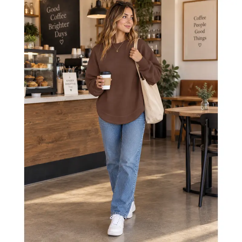 Women's Lightweight Crewneck Pullover, Relaxed Oversized Long Sleeve Top