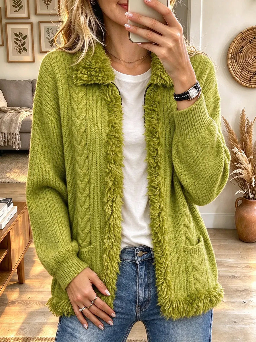 Women's Cable Knit Zip Up Cardigan Jacket