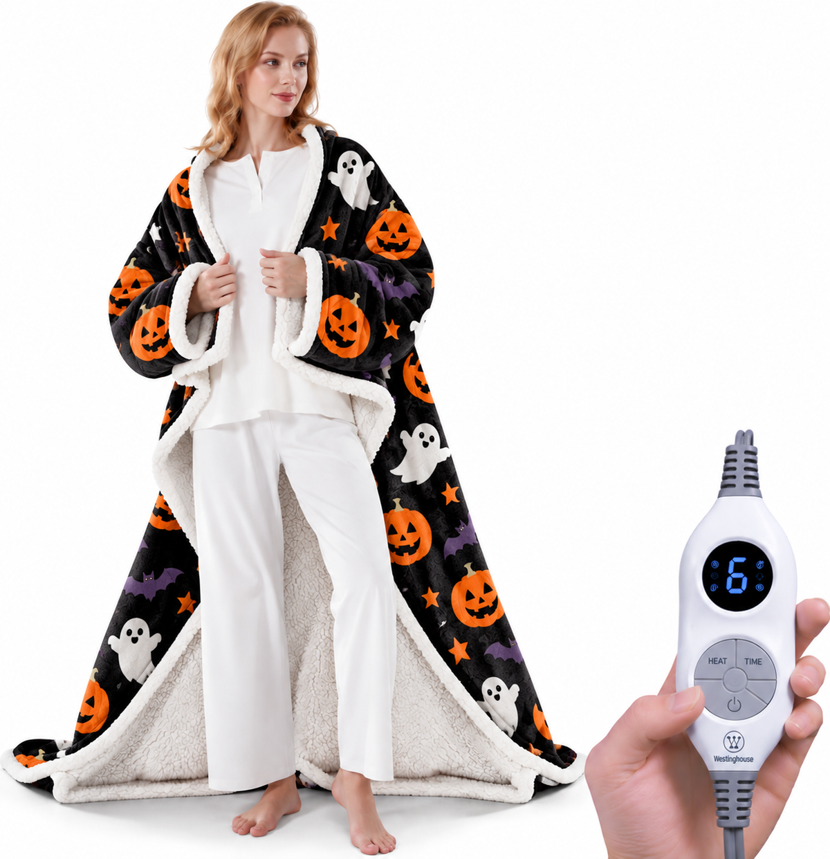 🔥Wearable Heated Blanket with Foot Pocket Sherpa🔥Overheat Protection & Auto Shut-Off
