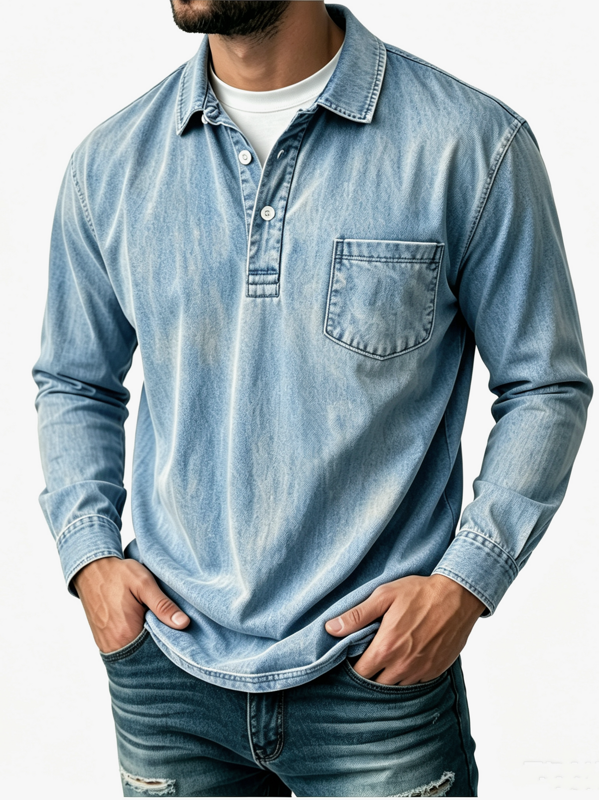 Men's Casual Washed Cotton-Linen Polo Shirt
