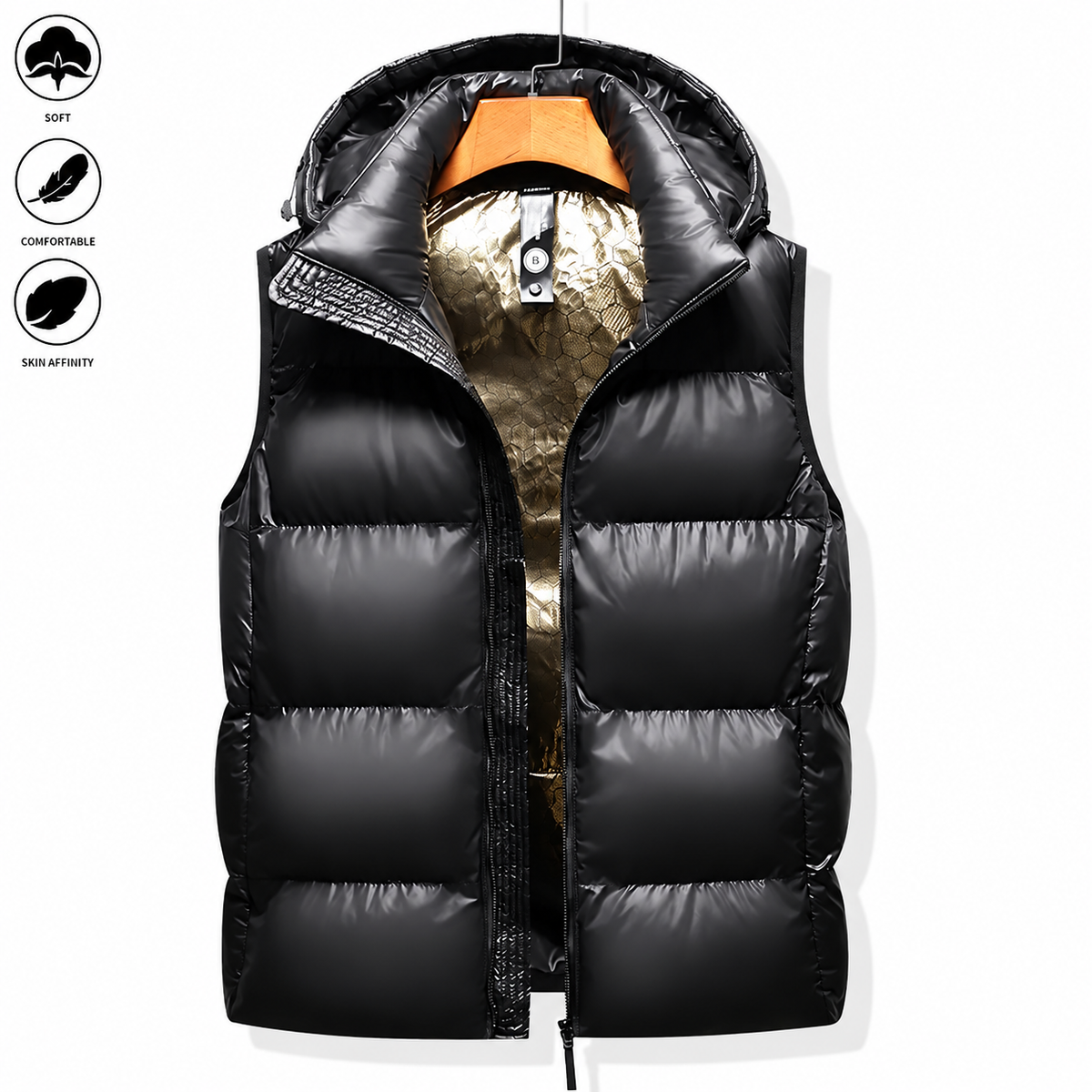 Men's Woven Puffer Vest - Minimalist Plain Mock Neck Sleeveless Pull-On