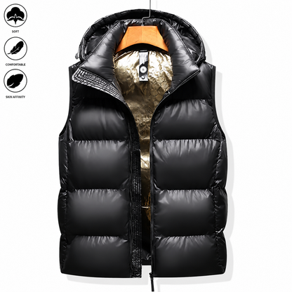 Men's Woven Puffer Vest - Minimalist Plain Mock Neck Sleeveless Pull-On