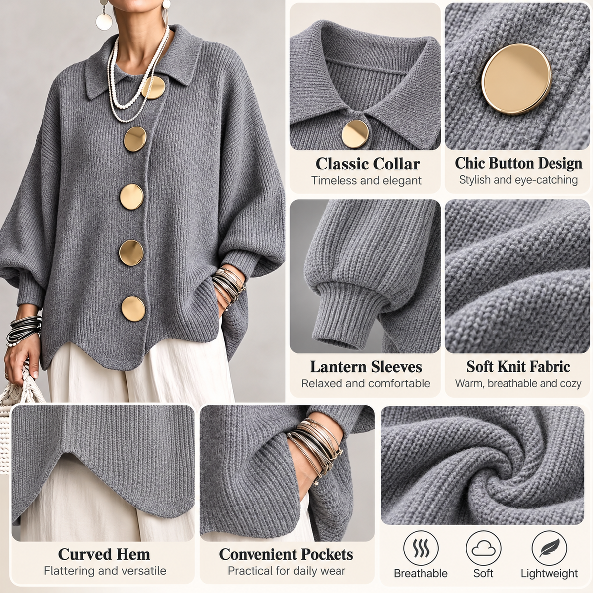 Women French Lapel Knit Cardigan
