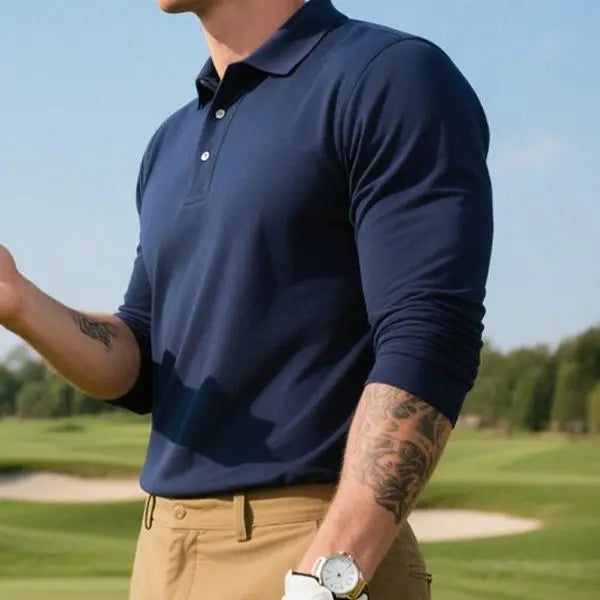 Men’s Lightweight Long Sleeve Polo Shirt Set of 5 in Multiple Colors