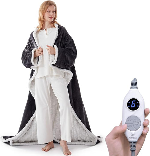 🔥Wearable Heated Blanket with Foot Pocket Sherpa🔥Overheat Protection & Auto Shut-Off