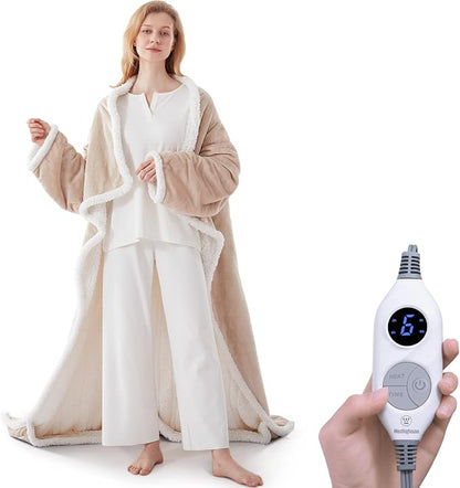 🔥Wearable Heated Blanket with Foot Pocket Sherpa🔥Overheat Protection & Auto Shut-Off