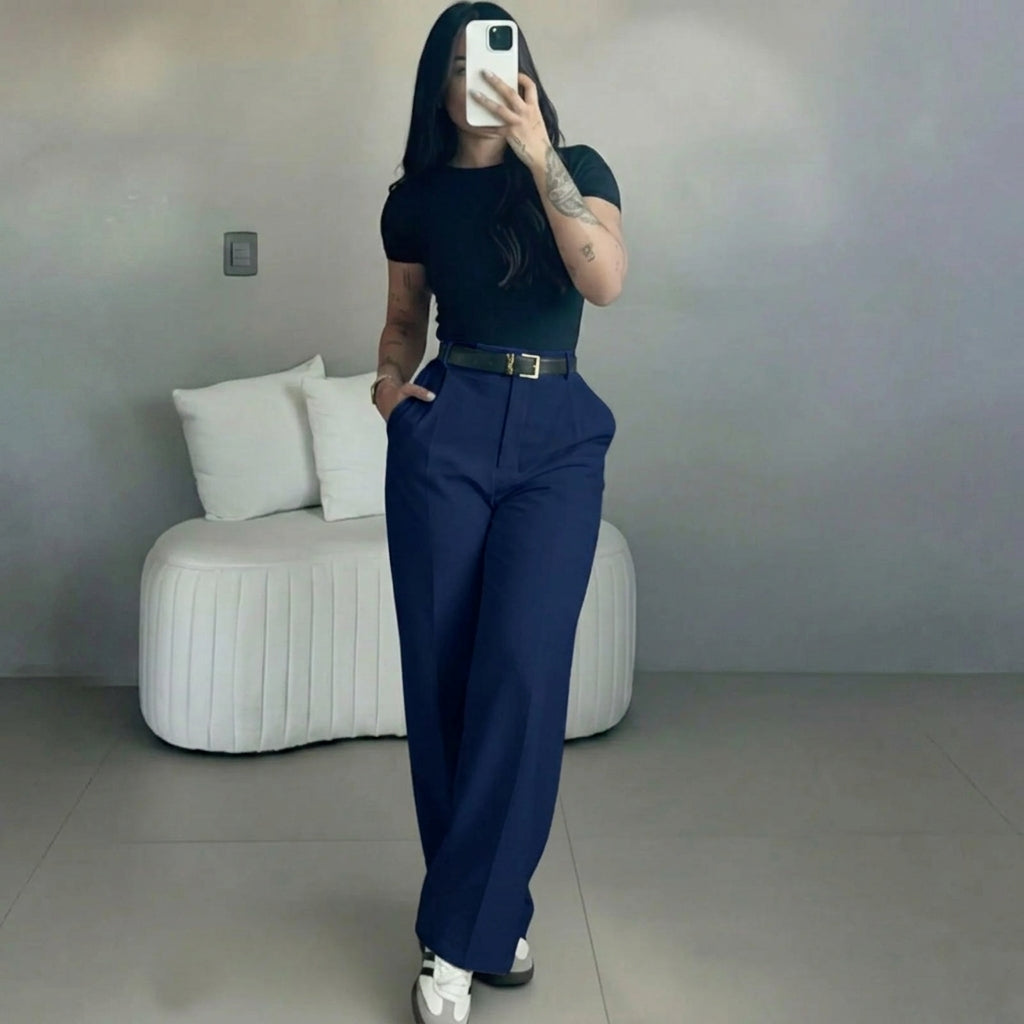 Women's High Waisted Straight Leg Suit Pants
