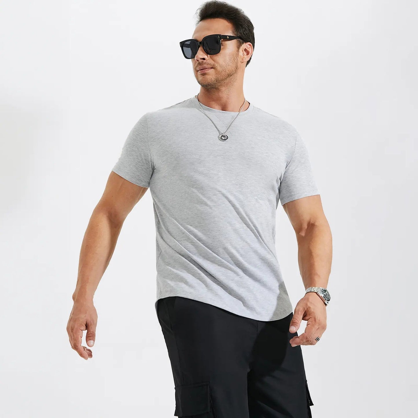 Mens  Cotton Hipster Hip Hop Longline Crewneck T-Shirt