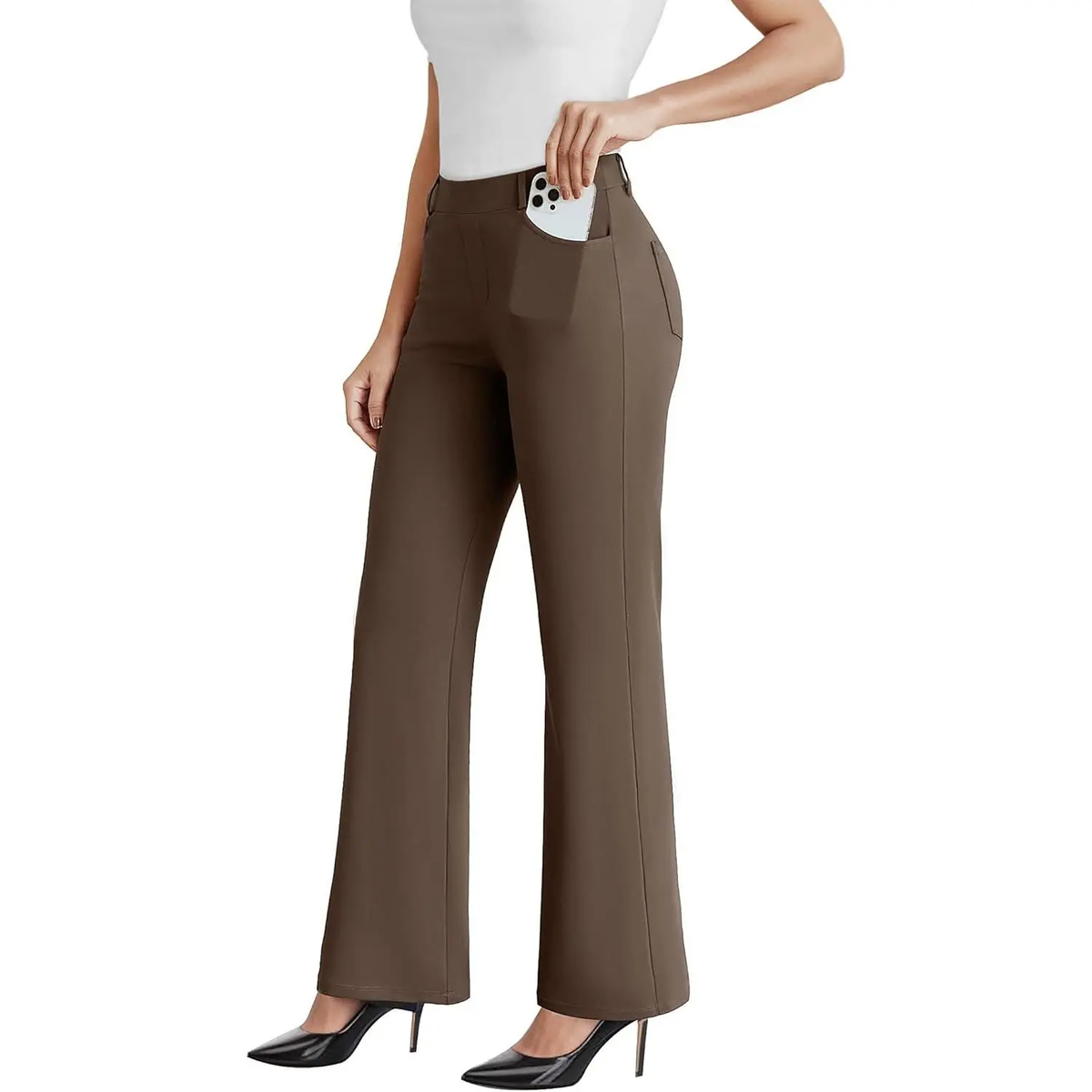 Women's High-Waisted Stretchy Casual Pocket Pants