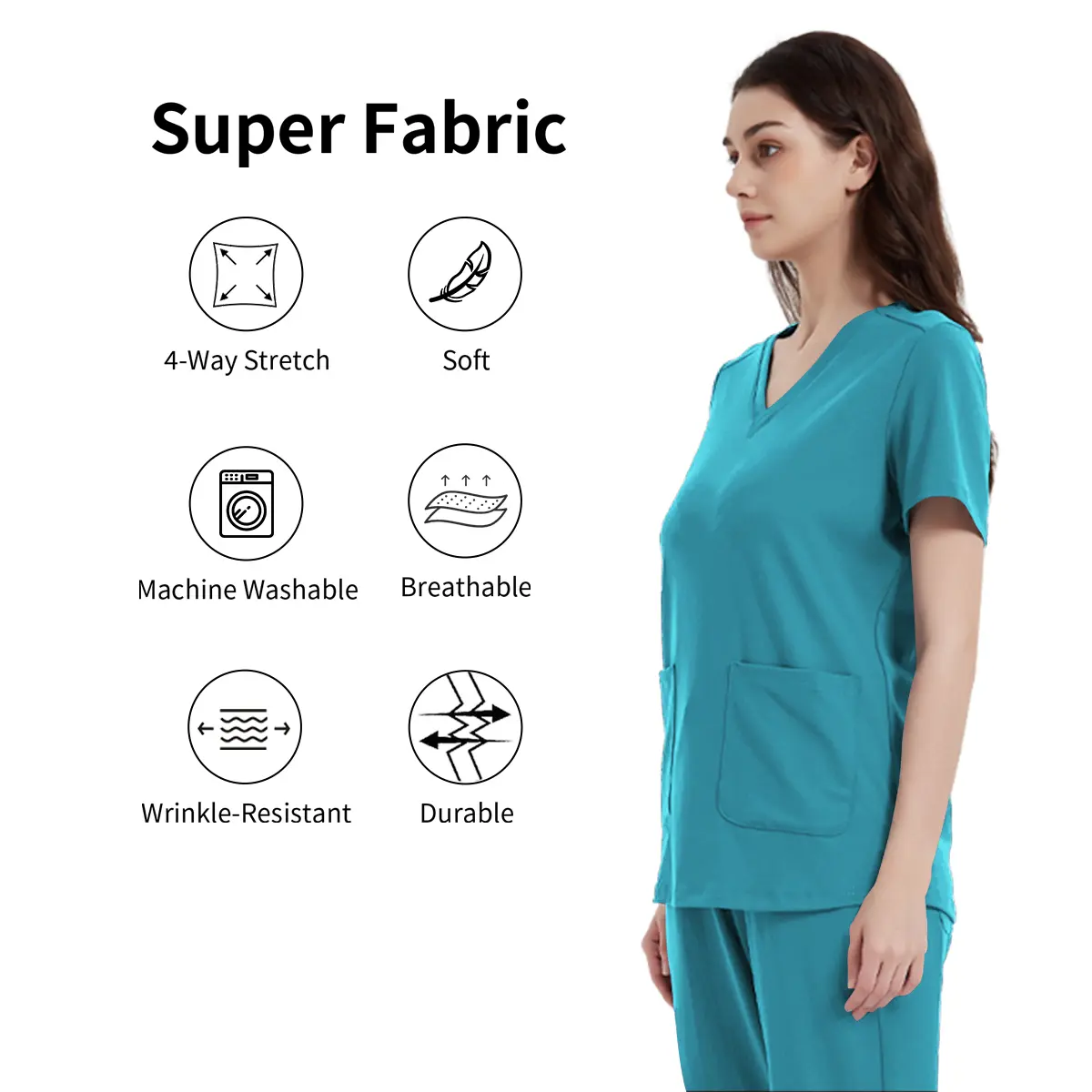 Women V Neck Shirt with 2 Pockets