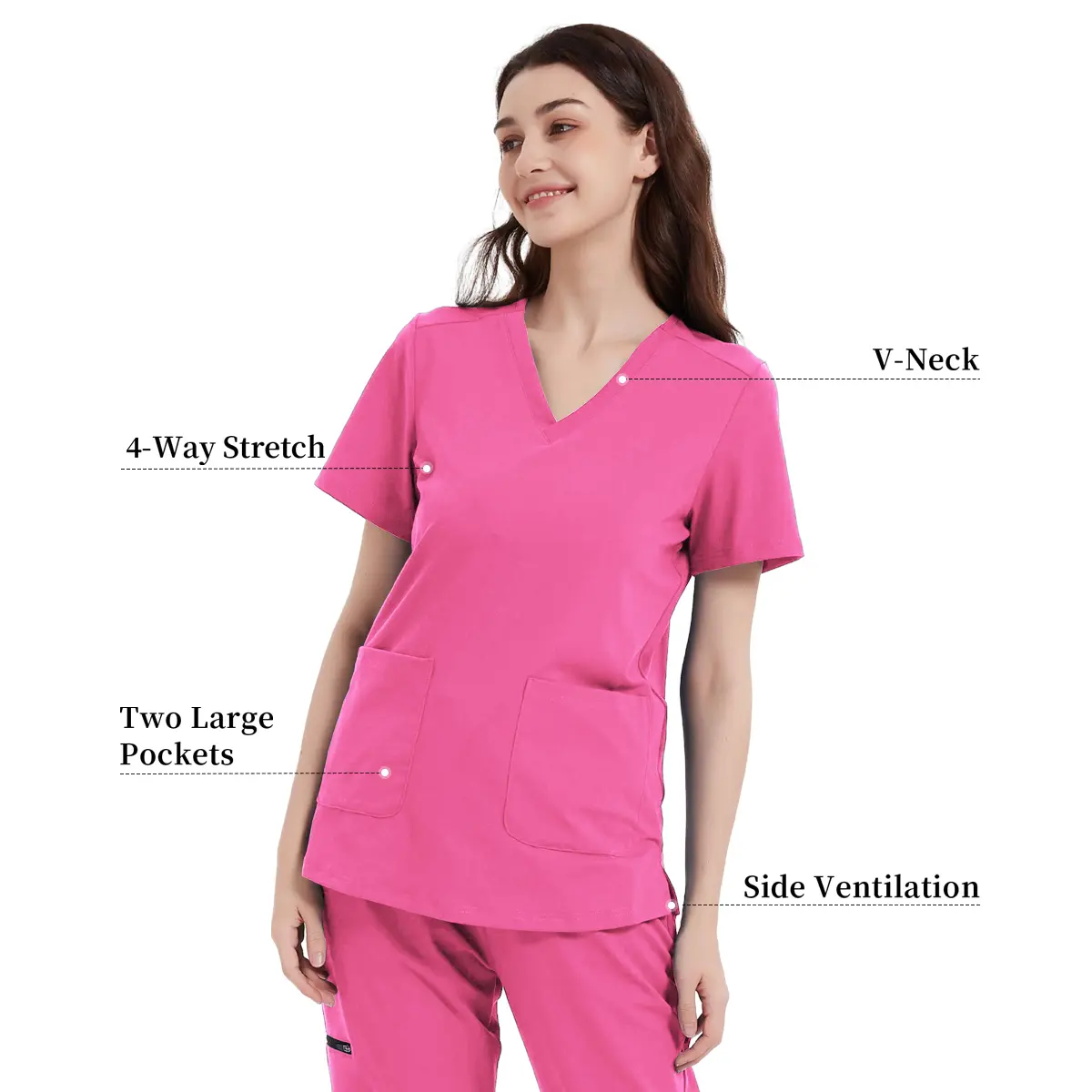 Women V Neck Shirt with 2 Pockets