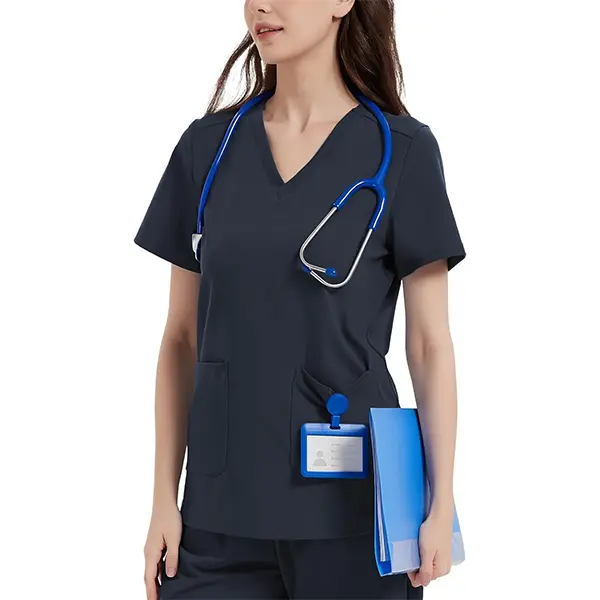 Women V Neck Shirt with 2 Pockets