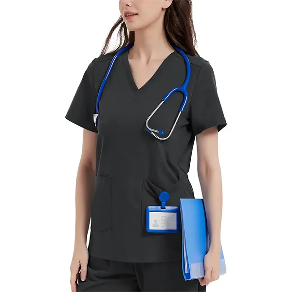 Women V Neck Shirt with 2 Pockets
