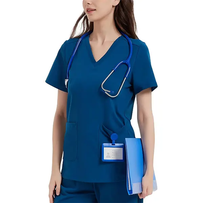 Women V Neck Shirt with 2 Pockets