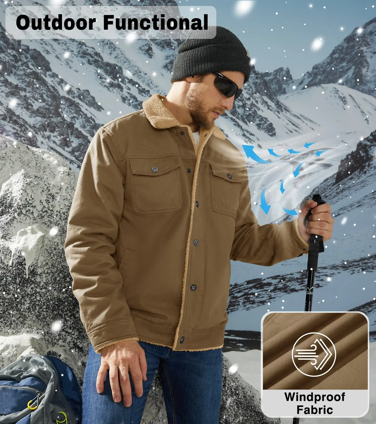 Men's Sherpa-Lined Winter Trucker Jacket Serenecsn