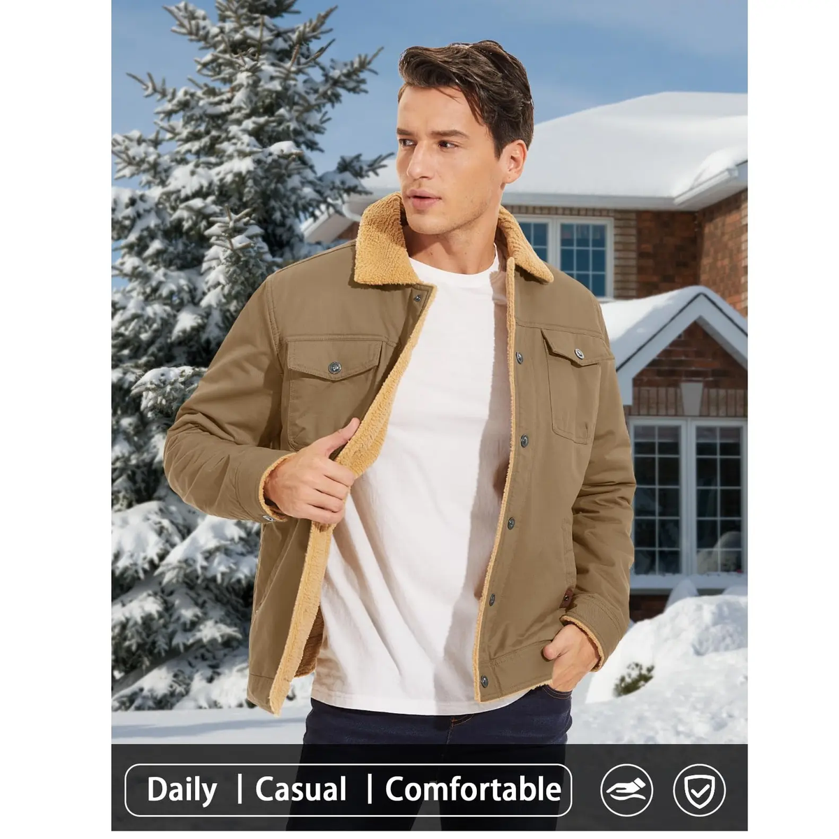 Men's Sherpa-Lined Winter Trucker Jacket Serenecsn