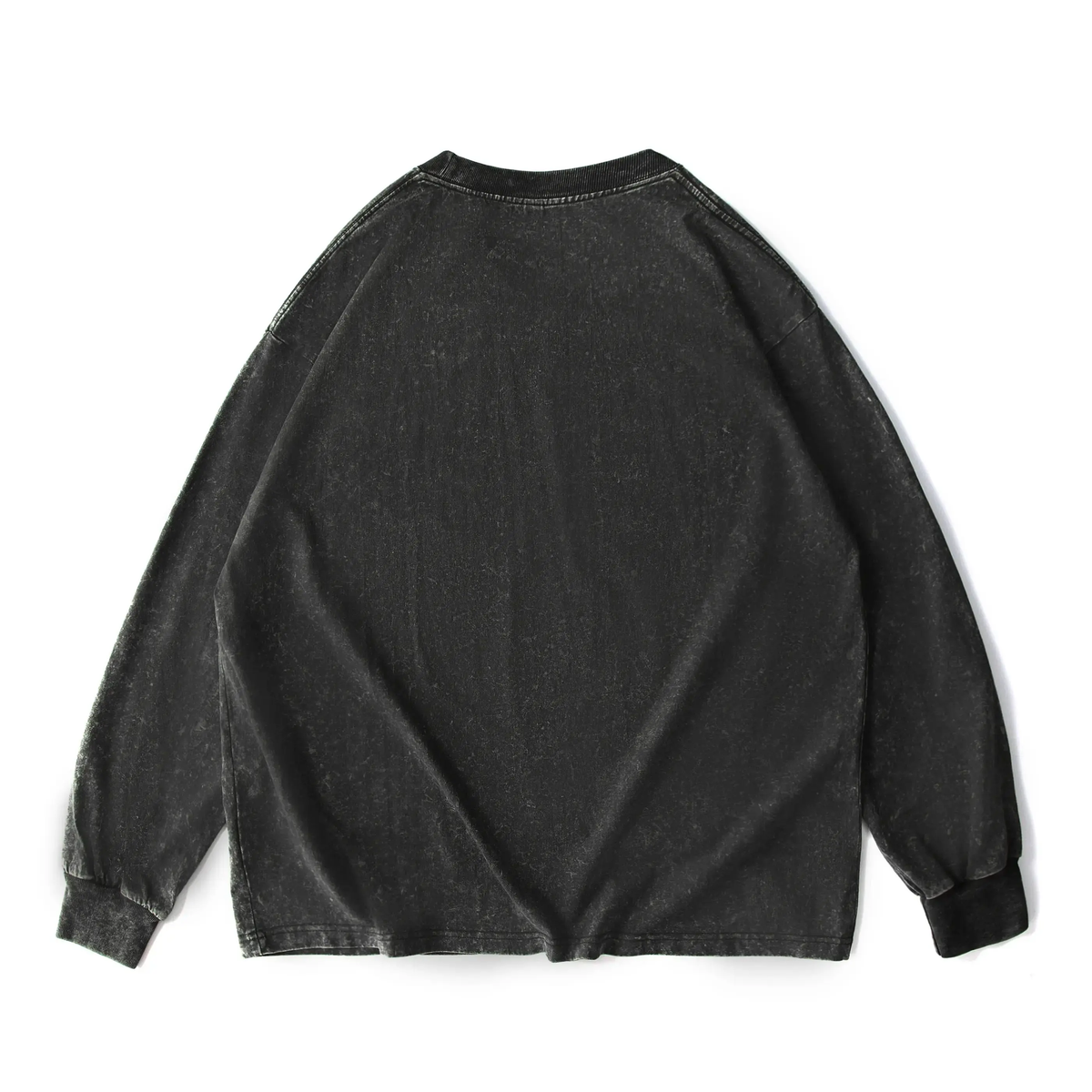 Men's Oversized Washed Distressed Cotton Long-Sleeve Crewneck T-Shirt