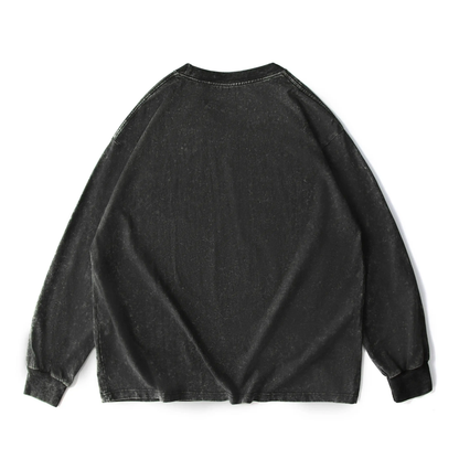 Men's Oversized Washed Distressed Cotton Long-Sleeve Crewneck T-Shirt