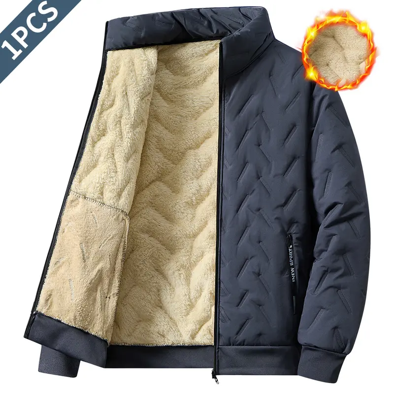 Men’s 2-Piece Solid Polyester Winter Plush-Lined Quilted Clothing Set