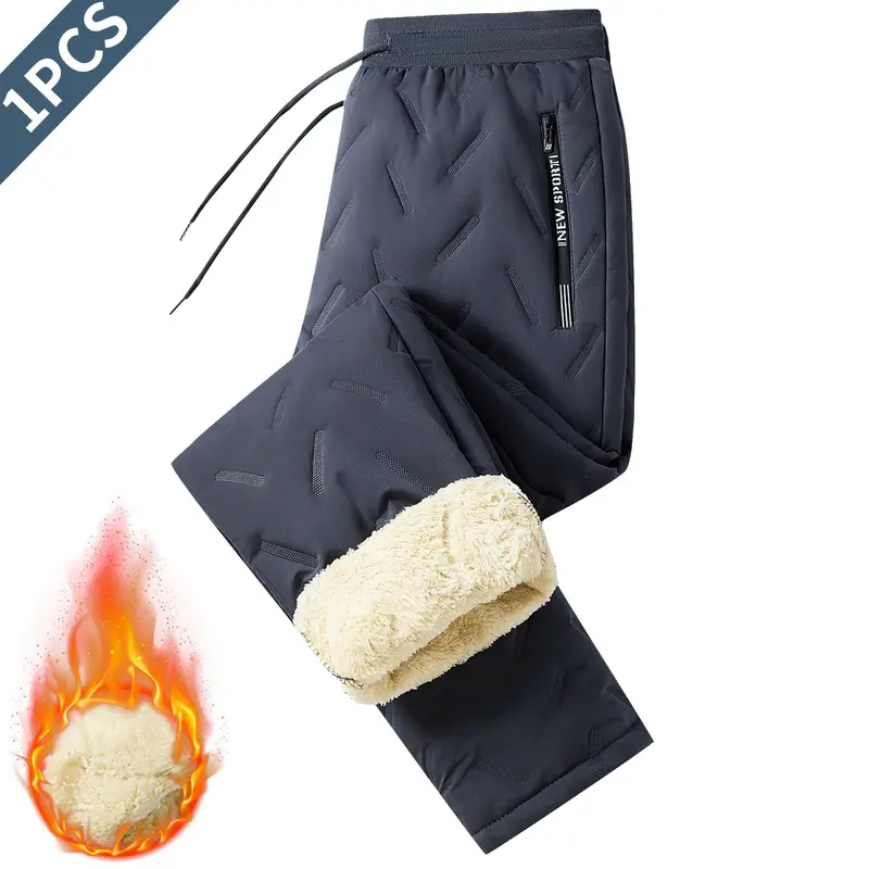 Men’s 2-Piece Solid Polyester Winter Plush-Lined Quilted Clothing Set