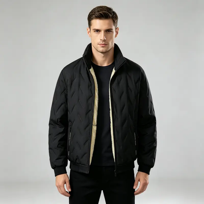 Men’s 2-Piece Solid Polyester Winter Plush-Lined Quilted Clothing Set