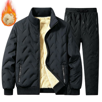 Men’s 2-Piece Solid Polyester Winter Plush-Lined Quilted Clothing Set