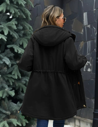 Women's Fleece Parka Jacket, Hooded, Long Warm