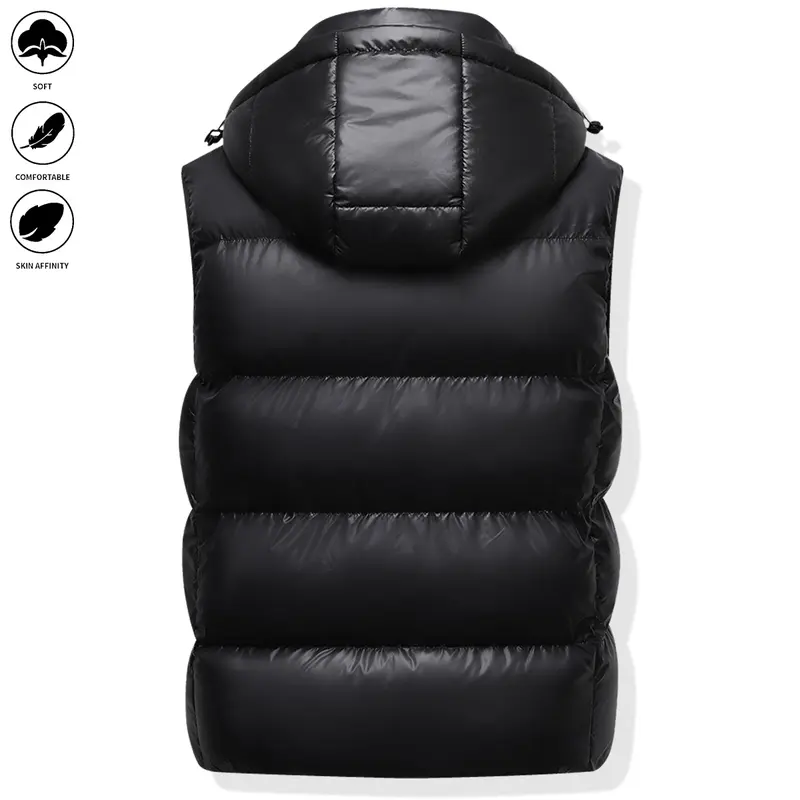 Men's Woven Puffer Vest - Minimalist Plain Mock Neck Sleeveless Pull-On