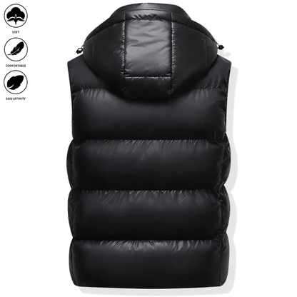 Men's Woven Puffer Vest - Minimalist Plain Mock Neck Sleeveless Pull-On