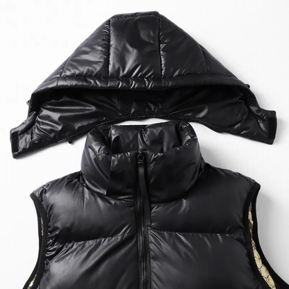 Men's Woven Puffer Vest - Minimalist Plain Mock Neck Sleeveless Pull-On