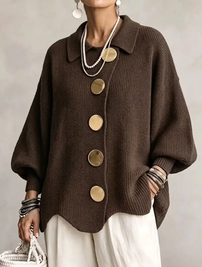 Chocolate brown French lapel knit cardigan