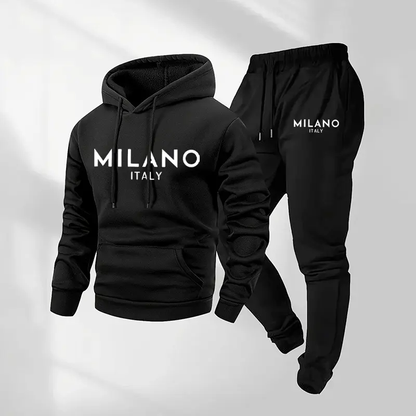 Men's Printed Hoodie and Drawstring Sweatpants Set