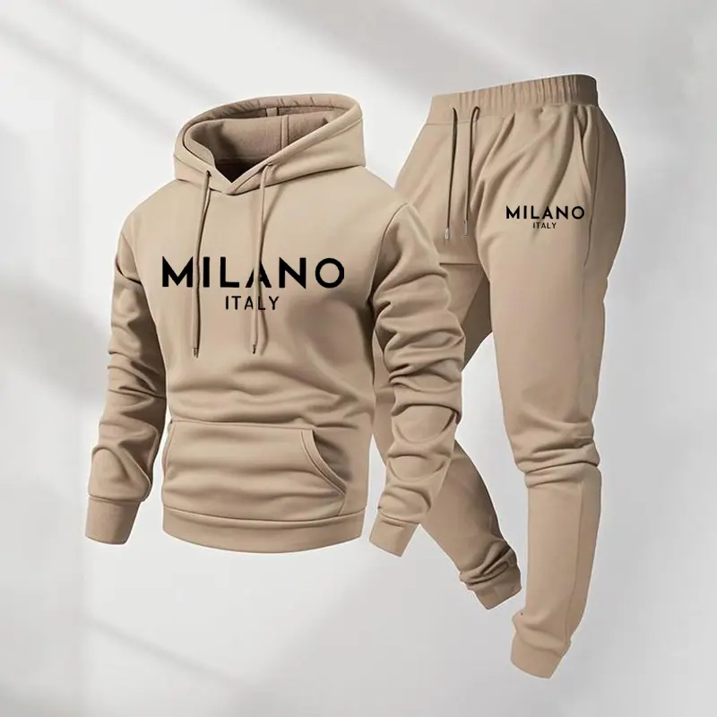 Men's Printed Hoodie and Drawstring Sweatpants Set