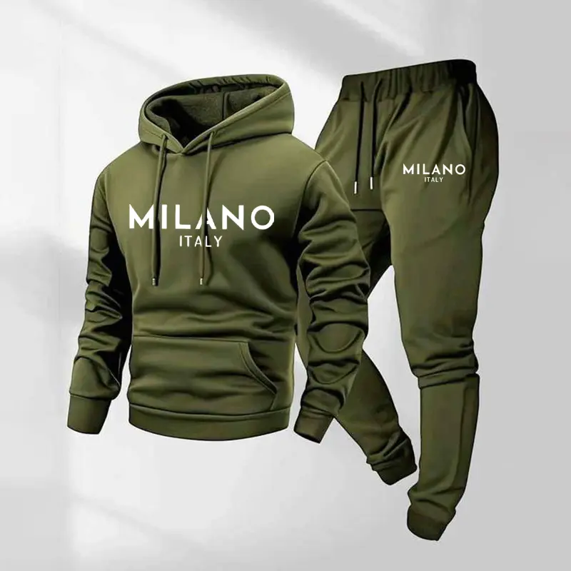 Men's Printed Hoodie and Drawstring Sweatpants Set