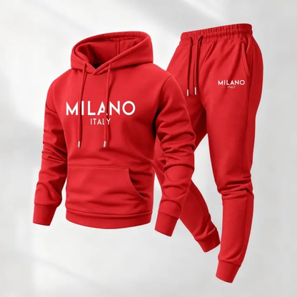Men's Printed Hoodie and Drawstring Sweatpants Set