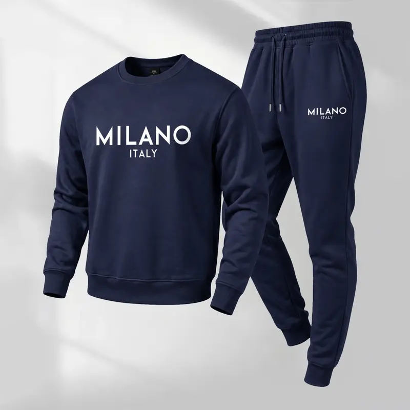 Men's Printed Hoodie and Drawstring Sweatpants Set