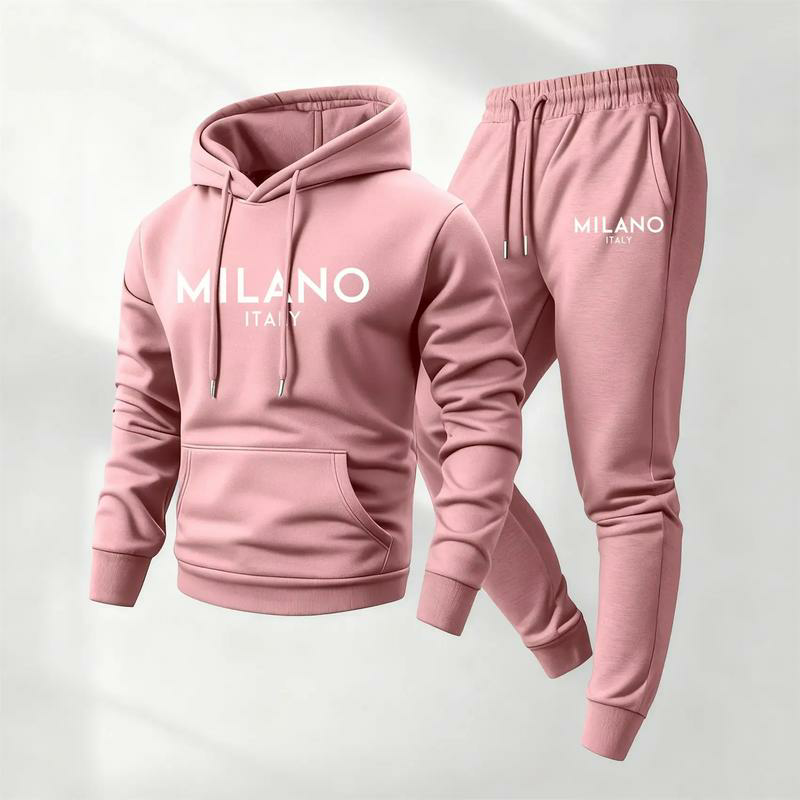 Men's Printed Hoodie and Drawstring Sweatpants Set