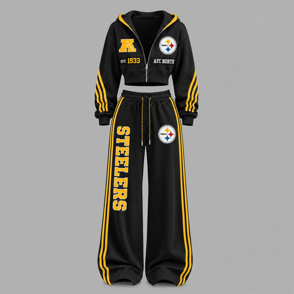Pittsburgh Steelers-Unisex Loose-Short zip-up sweatshirt set