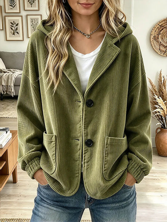Vintage Elegant Corduroy Hooded Jacket
