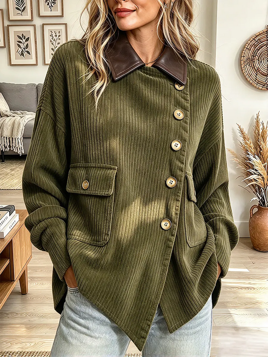 Vintage Elegant Corduroy Patchwork Button Jacket