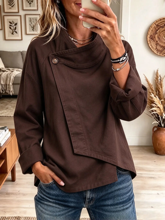 Women's Asymmetrical Button Wrap Collar Cotton Jacket