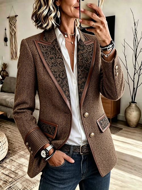 Women's Color-block Suit Collar Jacket